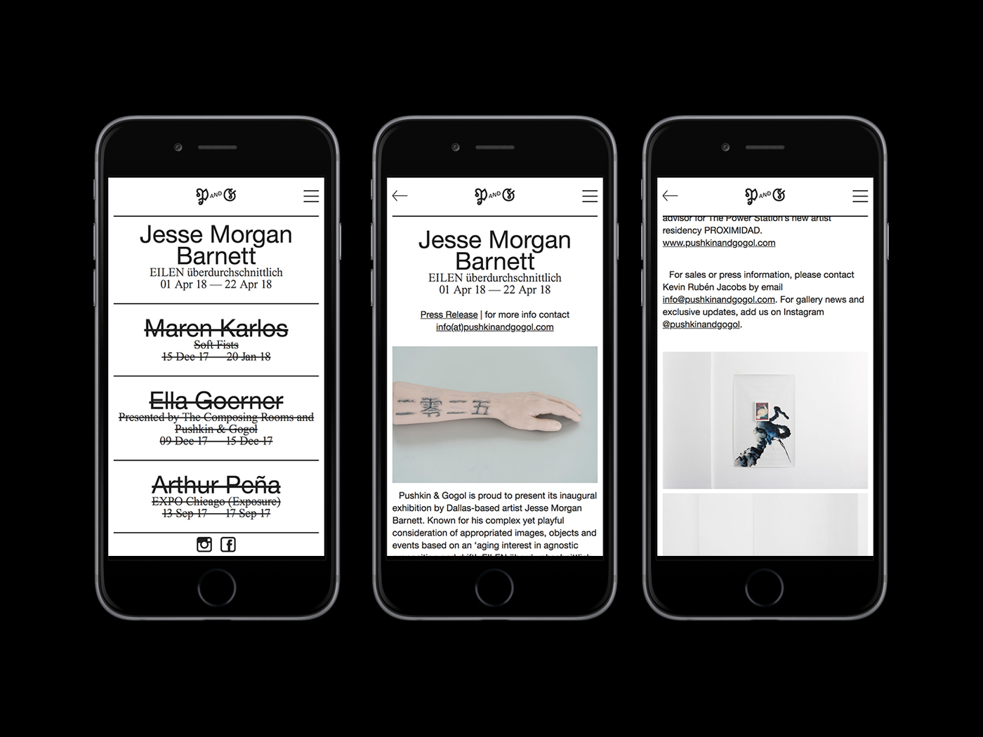 pushkind and gogol contemporary art gallery graphic design website coding javascript lucas hesse responsive mobil first